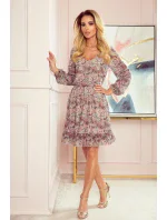 BAKARI - Vzdušné šifónové dámské šaty se vzorem "boho" a s dekoltem 295-1