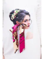 Šaty s grafickou a barevnou 3D mašlí ecru