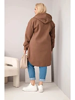 Dámský kabát Plus Size s kapucí zapínaný na knoflíky hnědý