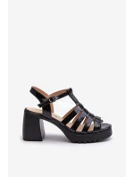 Lakované Kožené Dámské Sandály Na Podpatku Černé Vinceza 66621 Lakované Kožené Dámské Sandály Na Podpatku Černé Vinceza 66621