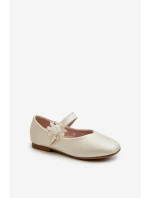 Brokátové Dětské Baletky S Velcro Zapínáním Bežové Jeylin