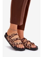 Dámské Pantofle S Pásky A Přezkami V Leopardím Vzoru Hnědé Uliri