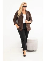 Dámské sako Plus Size manšestrové s klopami a kapsami hnědá