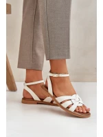 Kožené Dámské Sandály Na Plochém Podpatku Zazoo 3688 Ecru