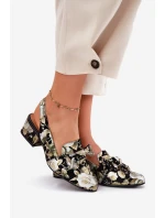 Kožené Lodičky S Květinami A Mašlí Černé N6539-44