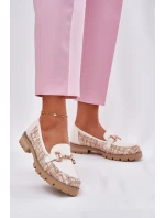 Dámské Kožené Mokasíny Se Zlatým Detailem Světle Béžové Laura Messi 2938