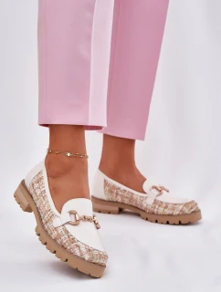 Dámské Kožené Mokasíny Se Zlatým Detailem Světle Béžové Laura Messi 2938