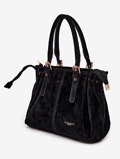 Kožená kabelka z ekologického semiše černá Vessia