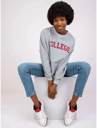 Šedá melanžová dámská oversize mikina College (7649) Šedá melanžová dámská oversize mikina College (7649)