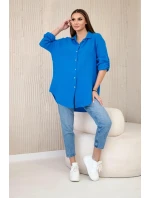 Bavlněná mušelínová košile oversize tyrkys