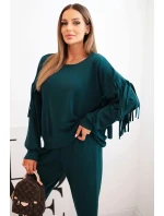 Dámský komplet máslový s třásněmi na rukávech mořský