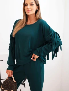 Dámský komplet máslový s třásněmi na rukávech mořský