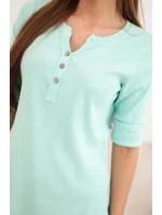 Dámská bavlněná blůza s dlouhým rukávem a knoflíky u výstřihu mátová