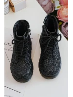 Dětské Brokatové Botky Oceněné Se Zipem Černé Saussa