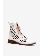 Děrované kožené botky Zazoo 2695 bílé