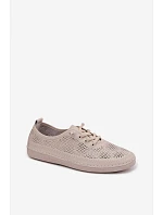 Kožené Ažurové Dámské Polobotky LR61-7083 Béžové Kožené Ažurové Dámské Polobotky LR61-7083 Béžové