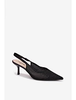 Dámské sandály z síťovaného materiálu na jehlovém podpatku Černé Emiliana