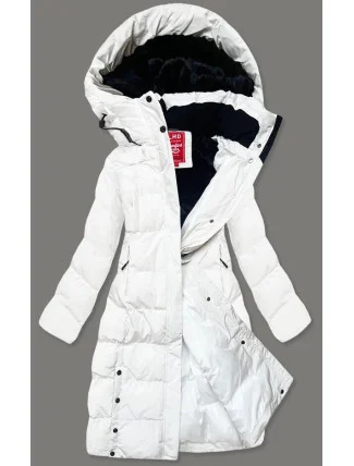Bílá dlouhá dámská zimní bunda s kožešinovou podšívkou (2M-025) Bílá dlouhá dámská zimní bunda s kožešinovou podšívkou (2M-025)