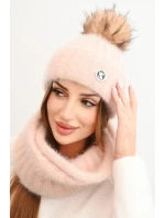 Kombinace dámská zimní s bambulí a šálou světle pudrově růžová