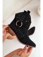 Semišové Kotníkové Boty Kovářské S Otevřením Na Podpatku Černé Zazoo 2994