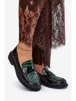 Lakované Kožené Dámské Mokasíny Vinceza 91125 Zeleno-Černé
