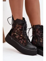 Kožené semišové boty na platformě zateplené černé 06565-01