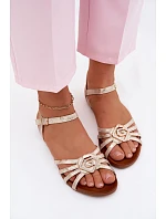 Dámské sandály Ploché S Pasky A Ozdobou S.Barski KV61-6056 Zlaté