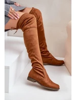 Kozačky na plochém podpatku nad kolena z eko semiše Camel Linnithia
