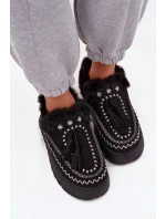 Dámské sněhule Ferayne na platformě s kožešinou a třásněmi – černé