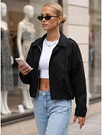 Krátká dámská přechodová látková bunda, černá, FashionStreet TY5955 Krátká dámská přechodová látková bunda, černá, FashionStreet TY5955