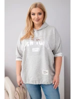Dámská mikina Plus Size viskózová s kapucí a klokaní kapsou šedý melír