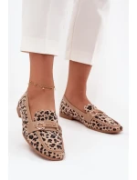 Mokasyny Loafersy Dámské S Ozdobným Prvkem Pantera Béžové Evelora