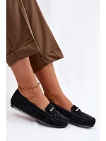 Dámské ploché mokasíny z přírodního semiše LR61-7029 Černé