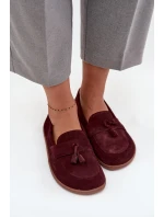 Kožené semišové mokasíny typu barefoot Zazoo – bordó