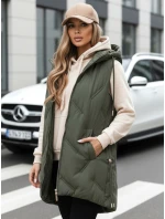 Dámská dlouhá prošívaná vesta s kapucí zelená FashionStreet TY5106