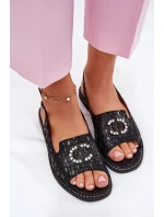 Kožené Sandály S Dekorací Na Plochém Podpatku S.Barski KV51-096 Černé