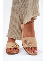 Dámské Pantofle Na Plochém Podpatku S Mašlí Béžové Sallariela