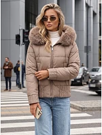 Dámská zimní prošívaná bunda s kožešinou, béžová, FashionStreet TY5830