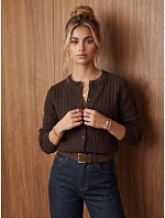 Dámský kardigan s knoflíky, čokoládová barva, FashionStreet MY2580 Dámský kardigan s knoflíky, čokoládová barva, FashionStreet MY2580