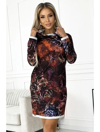 282-6 IRENE Teplé šaty s rolákem - hnědý vzor 282-6 IRENE Teplé šaty s rolákem - hnědý vzor