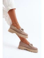 Dámské kožené mokasíny s ozdobou Laura Messi 2780 tmavě béžové