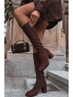 Dámské kozačky na podpatku z eko semiše čokoládové Yelisse