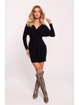 M819 Zavinovací šaty z žebrovaného úpletu - černé