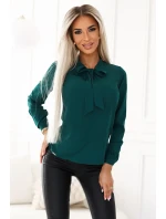 140-24 Služební halenka s dlouhým rukávem a zavazováním vpředu - ZELENÁ