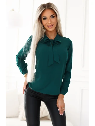 140-24 Služební halenka s dlouhým rukávem a zavazováním vpředu - ZELENÁ