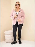 Dámská mikina Plus Size manšestrová s kapucí a zipem oversize tmavě pudrová růžová