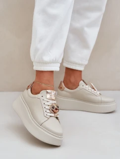 Dámské Kožené Tenisky CheBello 4411 Světle Béžové