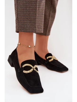 Dámské mokasíny z přírodního semiše zlatý detail D&A CR61-3115 Černé
