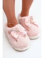 Futrzané Pantofle S Mašlí A Brožemi Růžové Annalira