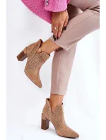 Dámské kotníkové boty na podpatku A8801-63 Béžová - Bella Paris